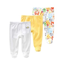 Teach Leanbh Newborn Baby 3 Pack Footed Pants Cotton Embroidery Pringting Casual Leggings 0-12 Months (6-12 Months, Elephant)