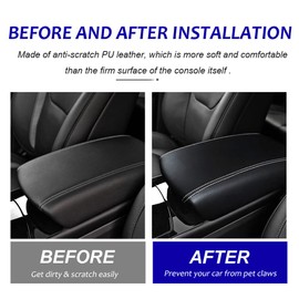 DEYTOP Center Console Cover for Ford Edge 2015-2025 Accessories Car Armrest Cover for Ford Edge 2015 2016 2017 2018-2025 Anti-Scratch Leather Armrest Pad Protector (Black with White Stitches)