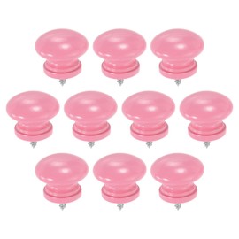 sourcing map 10Pcs Round Wood Drawer Knob, 1.26" x 0.98" Self-Tapping Solid Wood Handle Round Cabinet Knob Mushroom Shape Wooden Knobs for Furniture Dresser Wardrobe, Pink