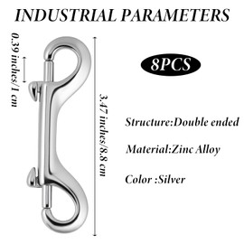 8PCS Double Ended Bolt Snap Hooks 3.5 Inch Marine Grade Double End Diving Clips Heavy Duty Trigger Chain Clip Key Holder for Pet Feed Bucket Dog Leash Hammock Horse Tack Water Bucket