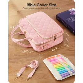 Bible Journaling Kit – Quilted Bible Cover Case for Women, 31 Highlighters, 75 Tabs, Bible Study Supplies & Christian Gift for Women and Teens (Shoulder Strap, Blush Pink)