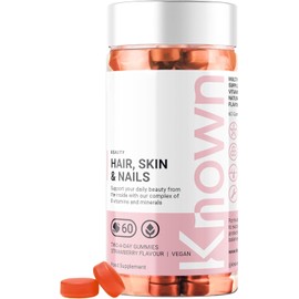 Known Tasty Hair, Skin & Nails Gummies - Multivitamin - Supports Beauty from Within - Natural Strawberry Flavour - 60 Vegan Gummies, 1 Month Supply