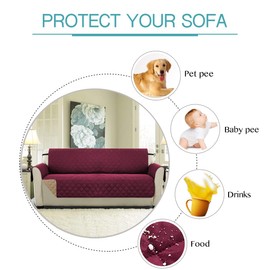 H.Versailtex Recliner Slipcovers, Water Resistant Recliner Chair Covers for Pets, Machine Washable Recliner Protectors Covers with 2" Wide Elastic Strap for Kids (Burgundy/Tan)