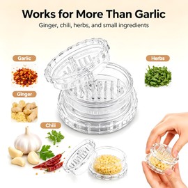 Clear Manual Garlic Twister and Ginger Mincer – Effortlessly Crush Garlic, Ginger, Chili, Onion, and Herbs, Dishwasher Safe and Easy Storage. (6)