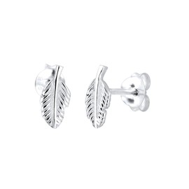 Elli Women's Silver 925 Sterling Silver Xilion Cut Feather Stud Earrings