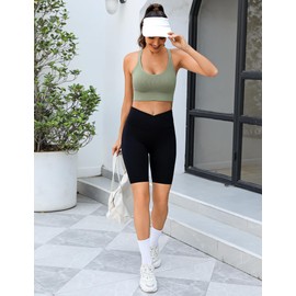 Crewhpo Women's Sports Bra Without Underwire Padded Bustier for Women Push Up Sports Bra Cross Back with Padding Seamless Sports Bra for Yoga Fitness Pilates Gym S-XL, 1 piece: green