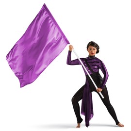 Color Guard Flag 36 x 54 Inch, Curved Rectangle Worship Flags for Practice Performance Dance, Solid Color Flags with Tear Resistant Poly Silk, Two Tabs (Purple)