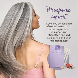 Healthspan Hair & Nails 50 Plus | Formulated for peri- and Post- menopausal Women | Promotes Strong Hair & Healthy Nails | with Soy isoflavones, Biotin, Selenium & Zinc | Vegan (60 Tablets)