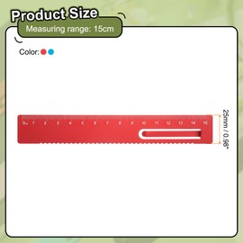 sourcing map 2pcs Straight Ruler 15cm Metric Metal Aluminum Alloy Measuring Bookmark Clip Ruler Scale Tool for Measure Study Reading Classroom Office, Red/Blue