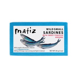 Matiz Sardinillas with Piquillo Peppers | Baby Sardines 3 Ounce | Product of Spain | Wild Caught | Gluten Free |