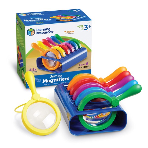 Learning Resources Primary Science Jumbo Magnifiers with Stand - 6 Pieces, Ages 3+, Science Classroom Accessories, Teacher Supplies, Observation Toys for Kids, Back to School Supplies