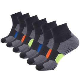 Mens Ankle Athletic Socks Cushioned Sports Running Casual Sock 6 Pack,Black,Sock Size 10-13