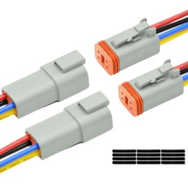 2 Sets 4 Pin DT Deustch Waterproof Automotive Plug Connector with 16AWG -40℃-105℃ 600V Wires and Heat Shrink Tubes Connectors Kit for Car Truck Boat(DT Connector 2 Sets 4 Pin)