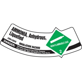 Accuform Cylinder Shoulder Label, Ammonia ANHYDROUS LIQUEFIED UN1005 Inhalation Hazard, 2" x 5 1/4", Adhesive Vinyl, 5/PK