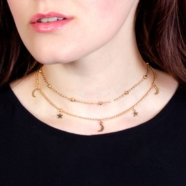 Legitta Women's Necklace Choker Gold Chain with Star Moon Pendant for Women Girls, Base Metal