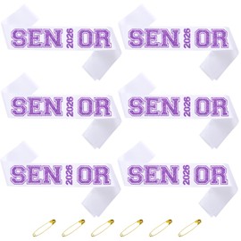6pcs White Senior 2026 Sashes with Purple Glitter Printing Letters，2026 Graduation Celebrations Sashes, Class of 2026 Sash for Graduation Party, Senior Cheer Sasesh, Class Competition Sashes