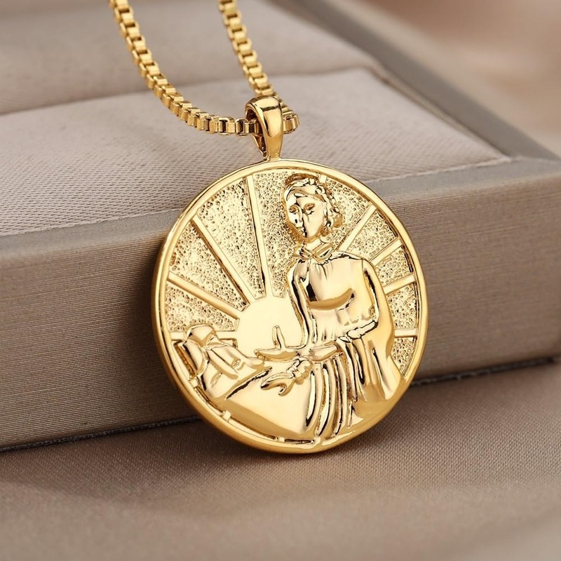 Medal Florence Nightingale Hecate 18K Gold Plated Coin Necklace,Merit Medallion
