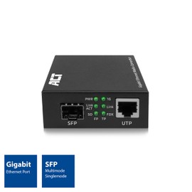 ACT Gigabit Ethernet Fiber Media Converter, Compliant to 802.3ab, Multi Mode, Single Mode SFP+ - AC4451