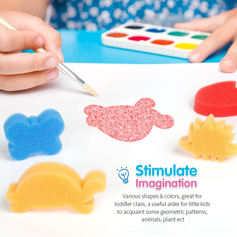 LEOBRO 30pcs Sponge Painting Shapes Painting Craft Sponge for Toddlers