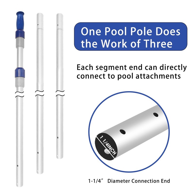 Poolvio 15 FT Telescopic Pool Pole - Adjustable 3 Piece