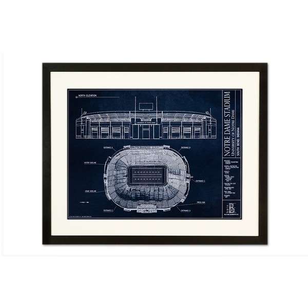Notre Dame Stadium Blueprint Style Print (Unframed, 18" x 24")