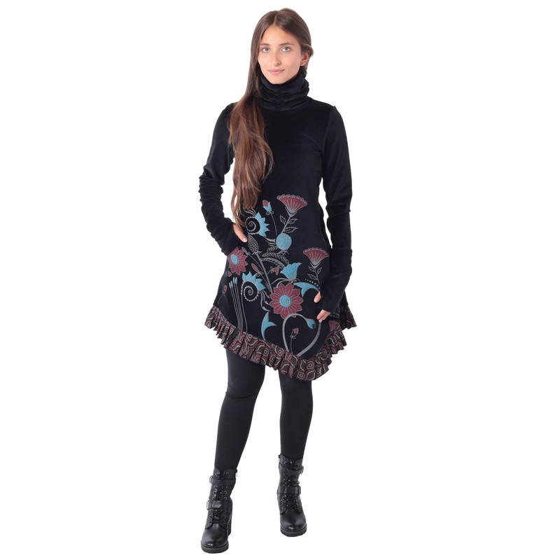 PUREWONDER Velvet Dress with Collar dr20, black