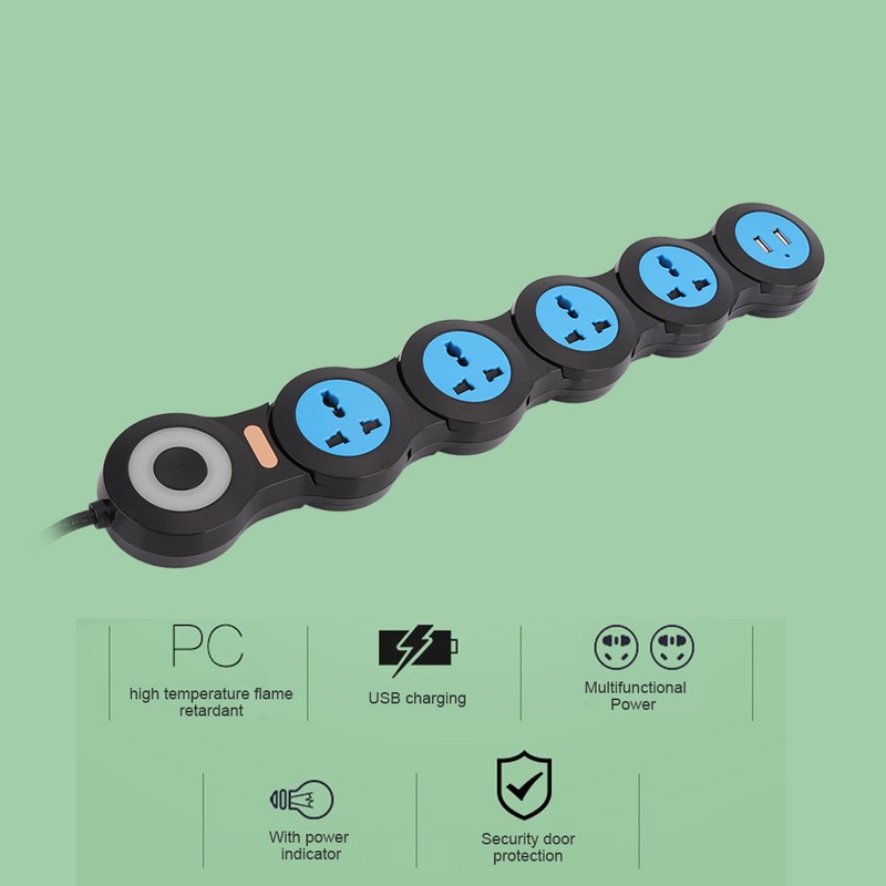10A Multifunctional Power Strip Socket 5 Sockets Outlet with USB