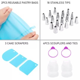 Wddeevoi Piping Bags and 18 Frosting Tips Set Cakes Decorating Kit Supplies Reusable Bags