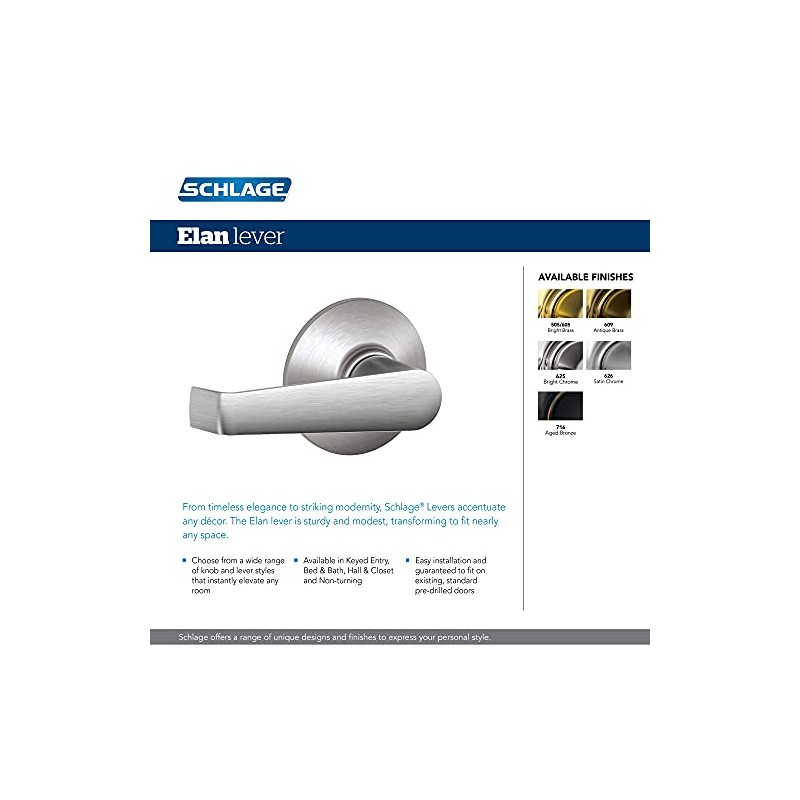 Schlage F170 ELA 626 Elan Door Lever, One Sided Non-Turning