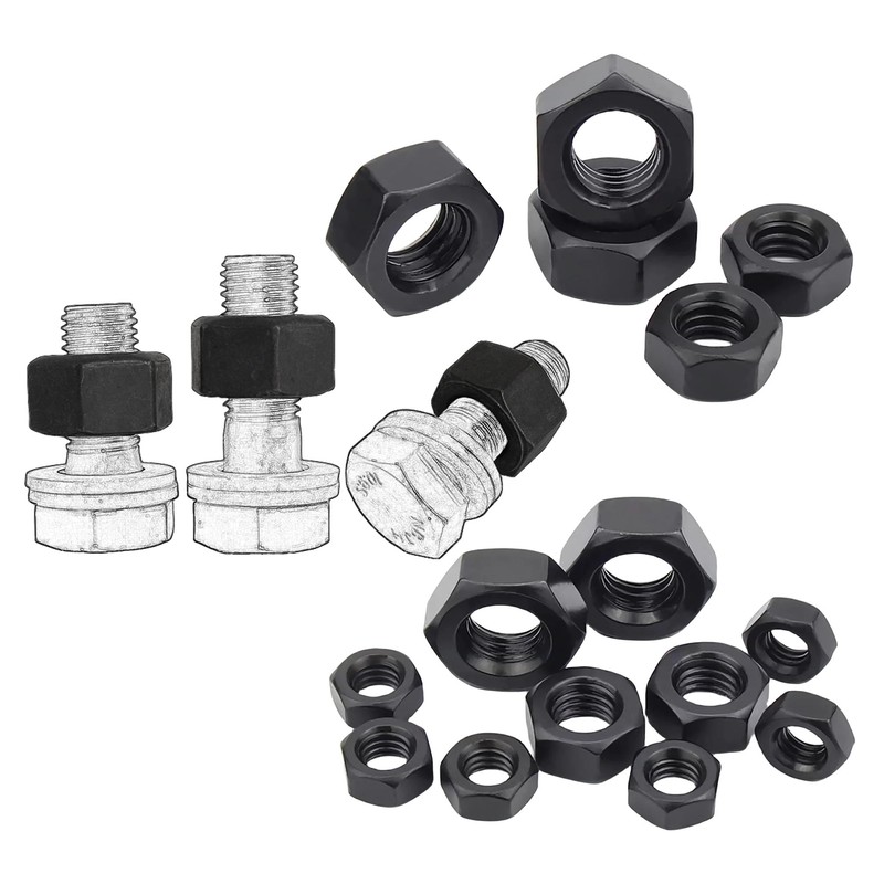 FOCMKEAS 4PCS M16-2 Black Hex Nuts, Carbon Steel Metric Coarse