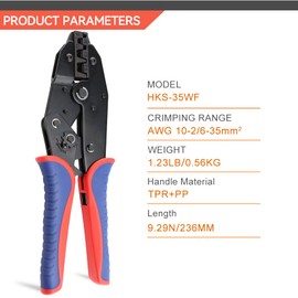 HKS Crimping Tool for Sleeves Ferrule Terminals & Pin Cord End- Ratcheting Wire Crimpers - AWG 10-2 (6-35mm²) - Ratchet Terminal Crimper - Electrical Crimping Tool