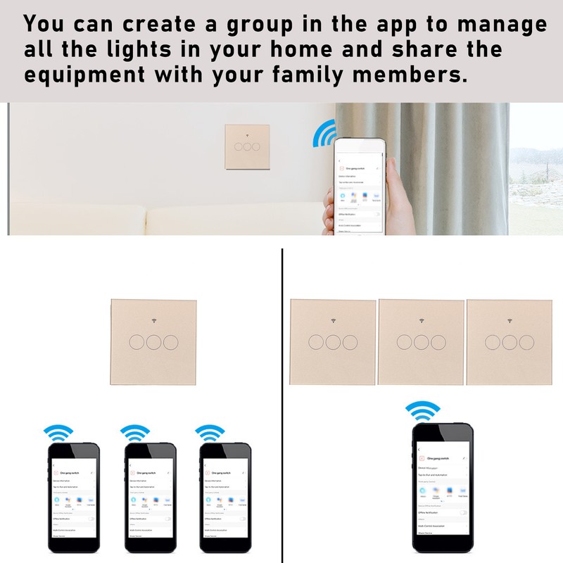 For Tuya Zigbee Light Switch 3‑Gang Remote Control Touch Switch