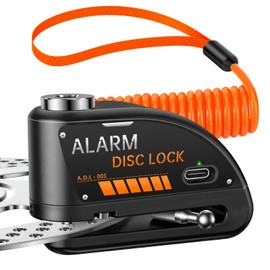 ONVIAN Motorcycle Disc Brake Lock with 120dB Alarm, Rechargeable Waterproof Motorcycle Locks Anti Theft for 7mm Motorcycle Brake Helmet Scooter Wheel Lock 5FT Reminder Cable (Black)
