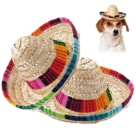 PIDUDU 2pcs Pet Straw Hat,Mini Pet Mexican Sombrero Cap, Dog Sun hat with Adjustable Chin Strap, Pet Supplies Cute Costume for Small Dogs and Cats