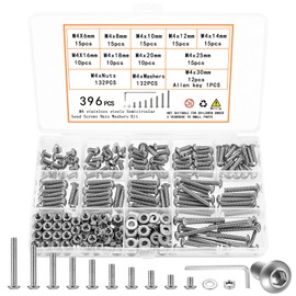 396 Pcs M4 Screws Kit, M4 Machine Screws and Nuts and Washers Set, Assorted Button Head Socket Cap Screws Nuts and Bolts Assortment Kit, Stainless Steel Metric Screw Assortment, Fully Threaded