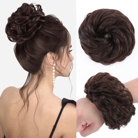 Hairro Messy Bun Hair Piece for Women (#M4 Medium Brown) Thick Updo Curly Wavy Ponytail Synthetic Chignon Donut Hair Extensions Rubber Scrunchie Scrunchy Hairpiece 35g/pc 1pc