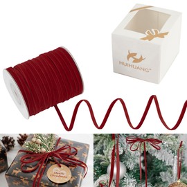 HUIHUANG Red Velvet Ribbon 1/8 inch x 50 Yards Thin Velvet Ribbon Single Face Vintage Red Ribbon for Gift Wrapping, Christmas Ornaments, Wedding Invitations, DIY Crafts, Tag Decoration
