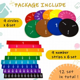 12 Sets Fraction Bars Include 6 Sets Fraction Tiles and 6 Sets Fraction Circles for Math Classroom Foam Fractions Manipulatives Math Manipulatives for Home School Supplies