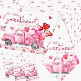 Juweked 3Pcs A Little Sweetheart is On The Way Baby Shower Tablecloth Valentines Baby Shower Decorations Pink Little Sweetheart Baby Shower Tablecloth Plastic Hearts Baby Shower Decorations for Girl