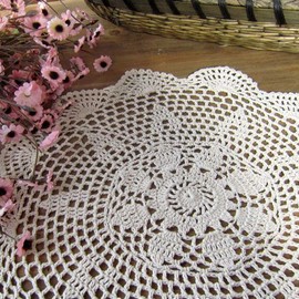 Laivigo New Handmade Crochet Lace Round Placemat Doilies Doily,24 Inch,Beige