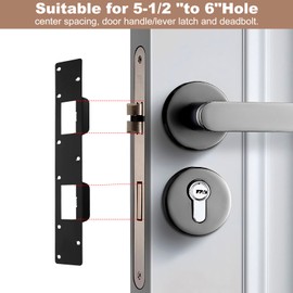 2PCS Door Strike Plate Stainless Steel Latch Striker Reinforcement with 16 Screws Heavy Duty Metal DoorLatch Plate with 5-1/2 Inch to 6 Inch Hole for Exterior/Interior Deadbolt Door Knob(Black-2PCS)