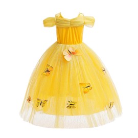 Lito Angels Yellow Princess Belle Costume Birthday Party Fancy Dress Up with Butterfly for Kids Girls Age 4-5 Years (Tag Number 110)
