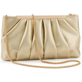 QIRACHIC Light Gold Clutch Purse Elegant Pleated Formal Handbag Classy Evening Bag for Women