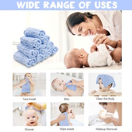 ABirdon 10 Pack Baby Muslin Squares, Cotton, 11.8"X11.8" Extra Soft Breathable Baby Washcloths, 6 Layers Organic Cotton, Unisex Reusable Baby Face Towels for Newborn (Blue)