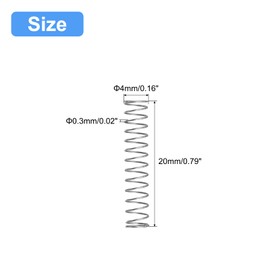 QUARKZMAN Compression Spring 304 Stainless Steel 4 mm AD 0.3 mm Wire Size 20 mm Free Length Silver Tone Pack of 5