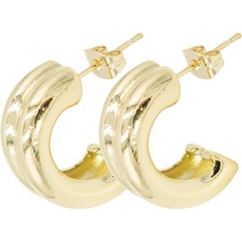 0.80 Classic Huggie Half Hoop Earrings, 14k Yellow Gold Filled Plated, Push Back Closures