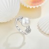 FATACI Women Pearl Ring,925 Sterling Silver Cubic Zirconia Leaf Ring
