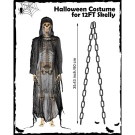 Yeyeplum 12 ft Skeleton Accessories,Giant Skeleton Mesh Cloak with Hood and Plastic Chains Outfit Costume Set Halloween Horror Clothing for 12 ft Skull Halloween Garden Outdoor Decor