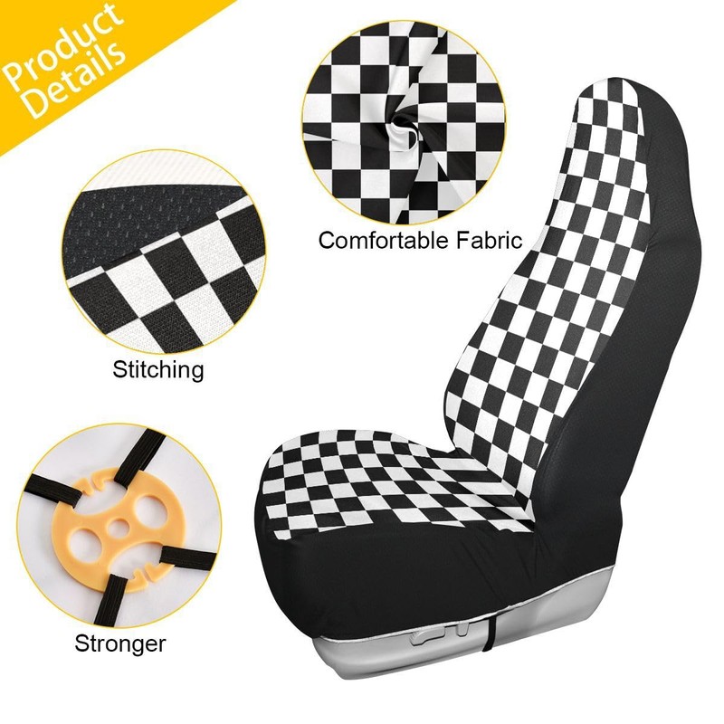LONSANT Checkered Car Seat Covers Set of 2,Geometric Checkered Plaid