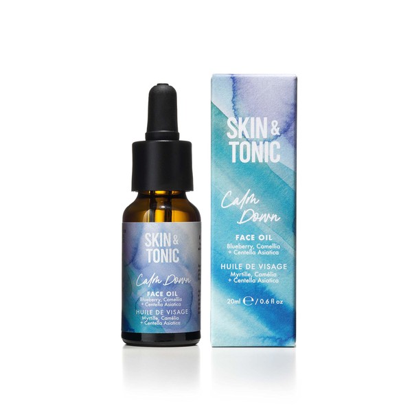 SKIN & TONIC Calm Down Facial Oil - Centella Asiatica Leaf Extract, Blueberry and Camellia Oils - For Sensitive, Renewed and Calm Skin - 20ml